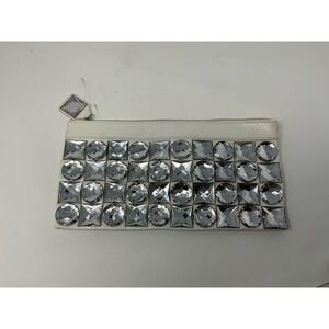 Steve Madden White Women Inner Pocket Bling Studded Stone Clutch Purse